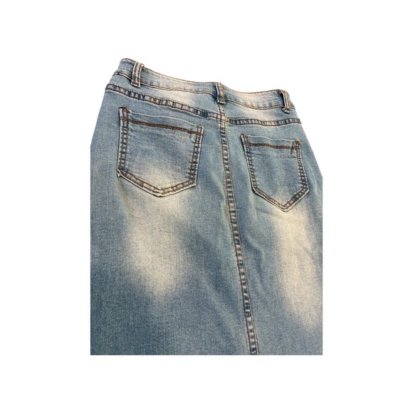 Womens Blue Denim Maxi Skirt With High Slit Size 26 Y2K Style - Picture 9 of 10
